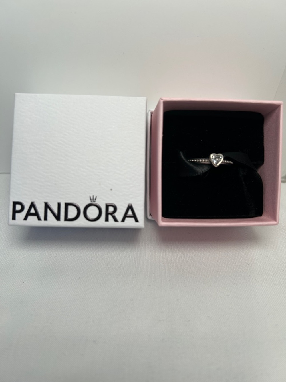 Pandora Silver Heart Ring with Pink Box Accent
